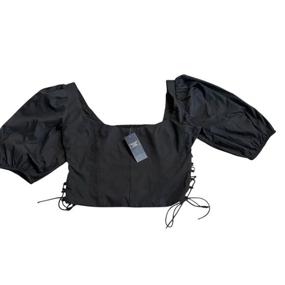 NEW Abercrombie & Fitch Puff Sleeve Lace Up Crop Top Black Size Medium - Picture 6 of 11